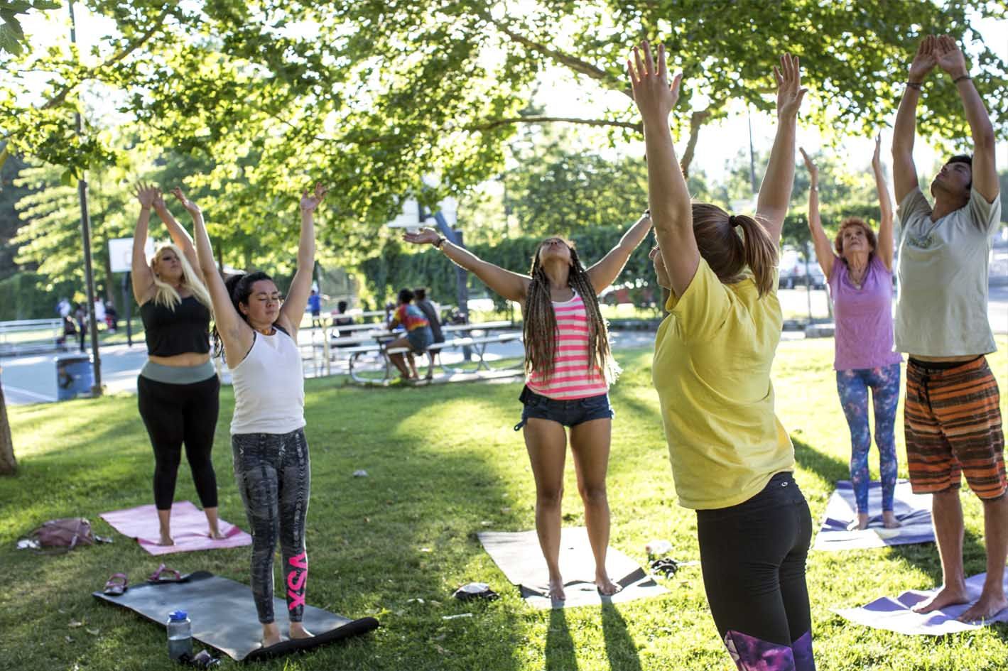 Image of Allison, leading a Good Elephant yoga class