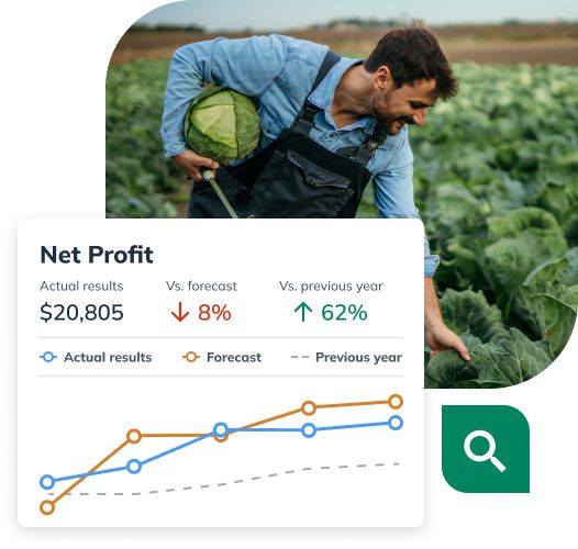 Man working on farm with overlayed LivePlan graphics