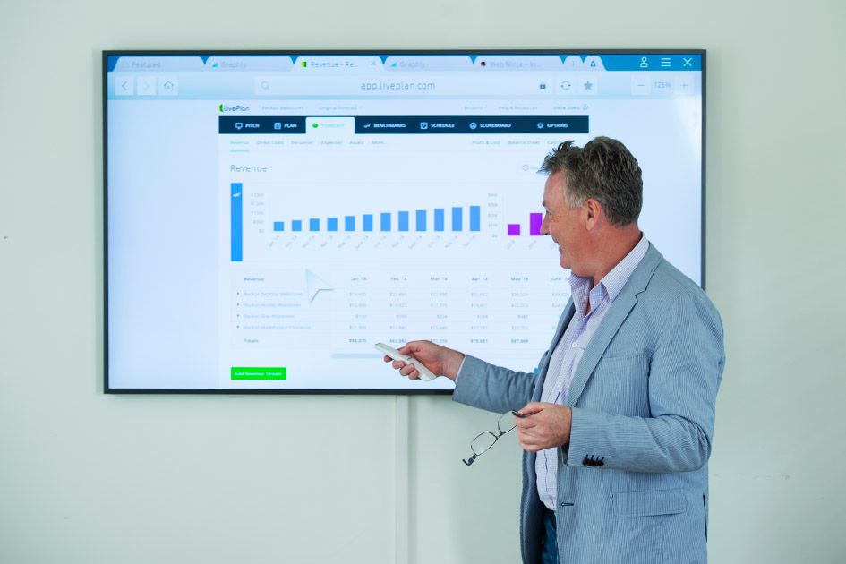 LivePlan's plug and play with financial software lets the team easily track and forecast Web Ninja's health.