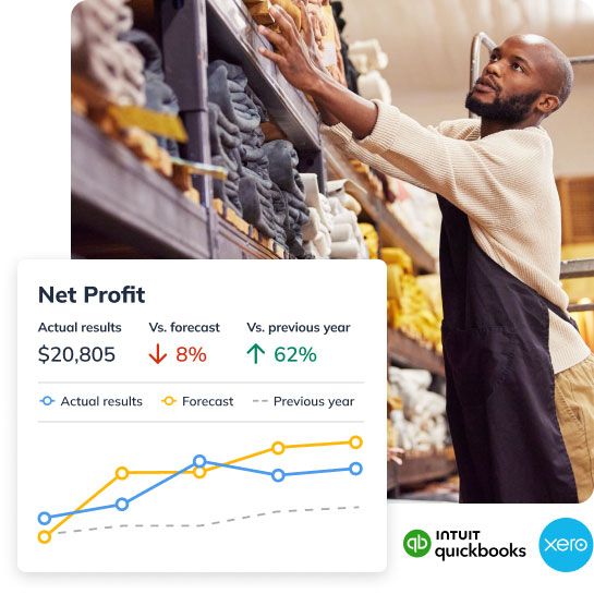 Man working in warehouse with LivePlan performance graph